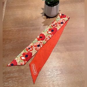 Coach silk skinny scarf NWOT orange/brown